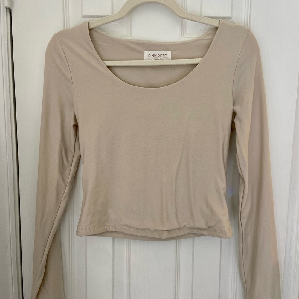 Pink Rose Women's Cream Long Sleeve Top